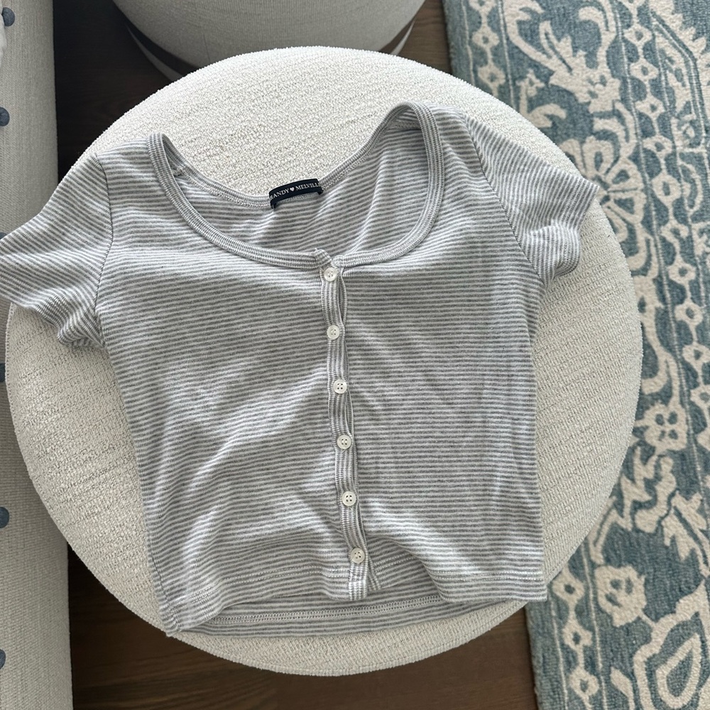 Brandy Melville grey and white striped tee